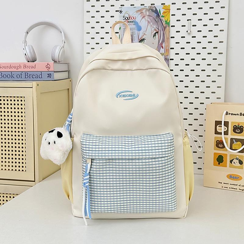 School bag ins fresh plaid candy color girl school bag junior high school casual versatile large capacity