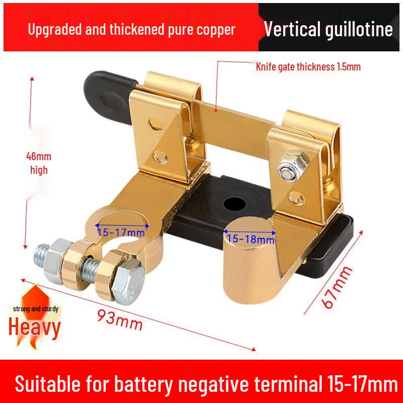 Universal Pure Copper Car Battery Disconnect Switch - Anti-Leakage Brass Main Knife Switch for Positive and Negative Terminals.