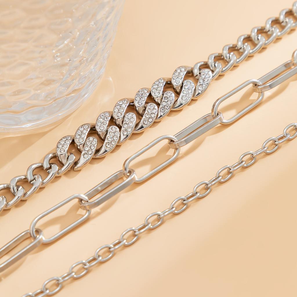 Accessories, Sweet and Cool Cross Stacked Feet, Personalized Full Diamond Cuban Buckle Multi-layer Chain Anklet Women