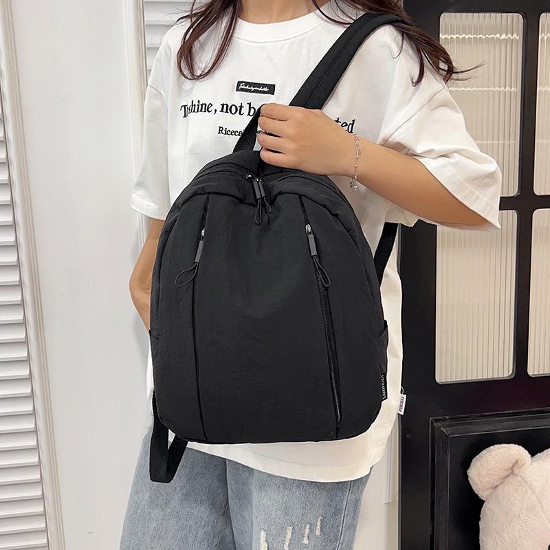 Schoolbag Casual Nylon Backpack Niche Design Solid Color Large Capacity Commuter Travel Backpack College Student Class Backpack