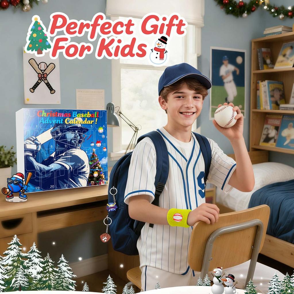 23d Weihnachts-Adventskalender, Baseball-Spielzeug für Kinder und Jugendliche, Überraschungs-Geschenkboxen für Jungen, Mädchen und Jugendliche, Baseball-Zubehör und Dekorationen