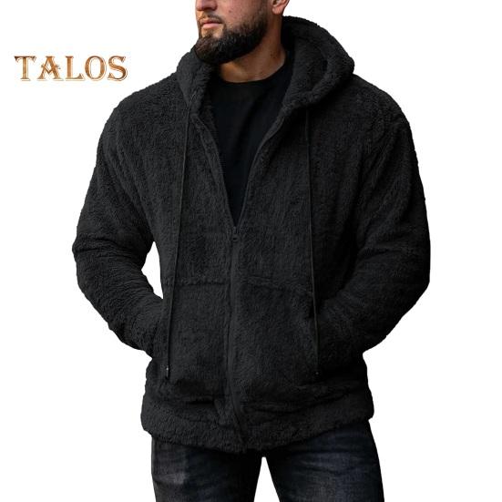 

Зимний мужской свитер с капюшоном, застежкой-молнией, длинными рукавами, затягивающимся шнурком, плотный плюшевый однотонный кардиган с карманами, средней длины, уличное термопальто M чёрный