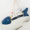 7 Inch Fish Skeleton Welcome Sign Mediterranean Beach Themed Wooden Fishbone Wall Art Vintage Hanging Fish Ornament for Home Bathroom Office Decor