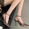 Leopard High Heeled Women Sandals Pointed Toe Shallow Buckle Sexy Shoes Fashion Pumps 2025 Summer Slingback Sandalias De Mujer