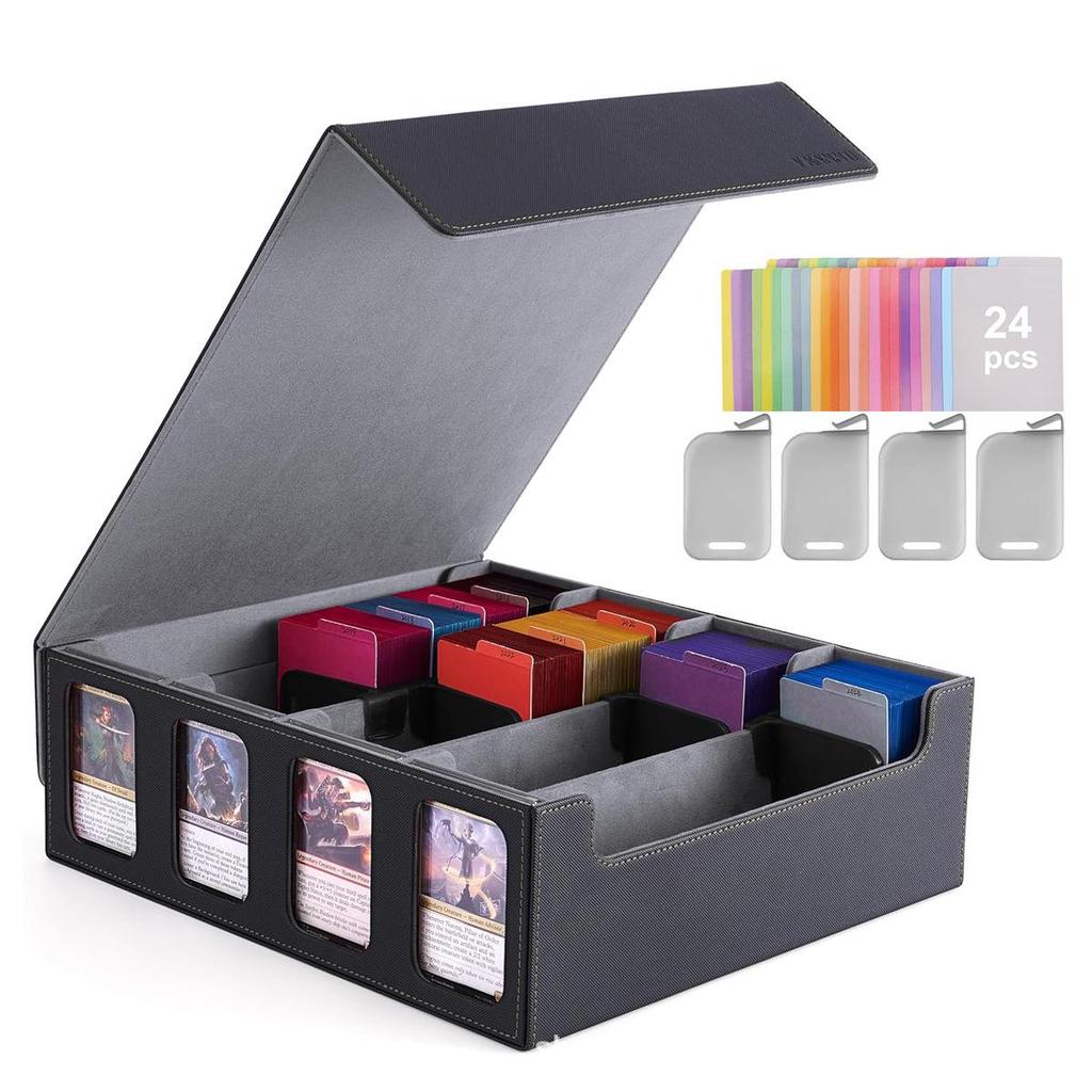 Four-Row PU Leather Diamond Card Storage Box with Double Windows for Pokemon and Three Kingdoms