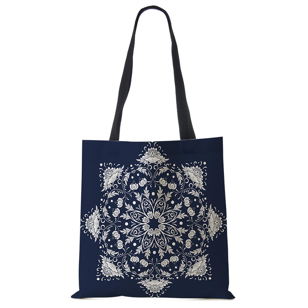 Elegant Lady Girls Handbag Floral Porcelain Geometry Abstract Pattern Shoulder Bag Casual Teenager Book Tote for Shopping Casually