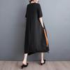 New Summer Style Patchwork Long Dress Loose Black Plus Size Women Short Sleeve Dresses