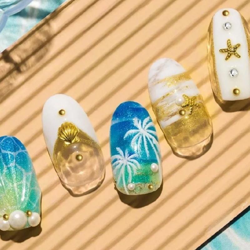 Summer Nail Art Sequins Glitter Nail Art Decals 3D Metal Frame for Shell Sea Starfish Studs on Nails DIY Charm Jewelry 1
