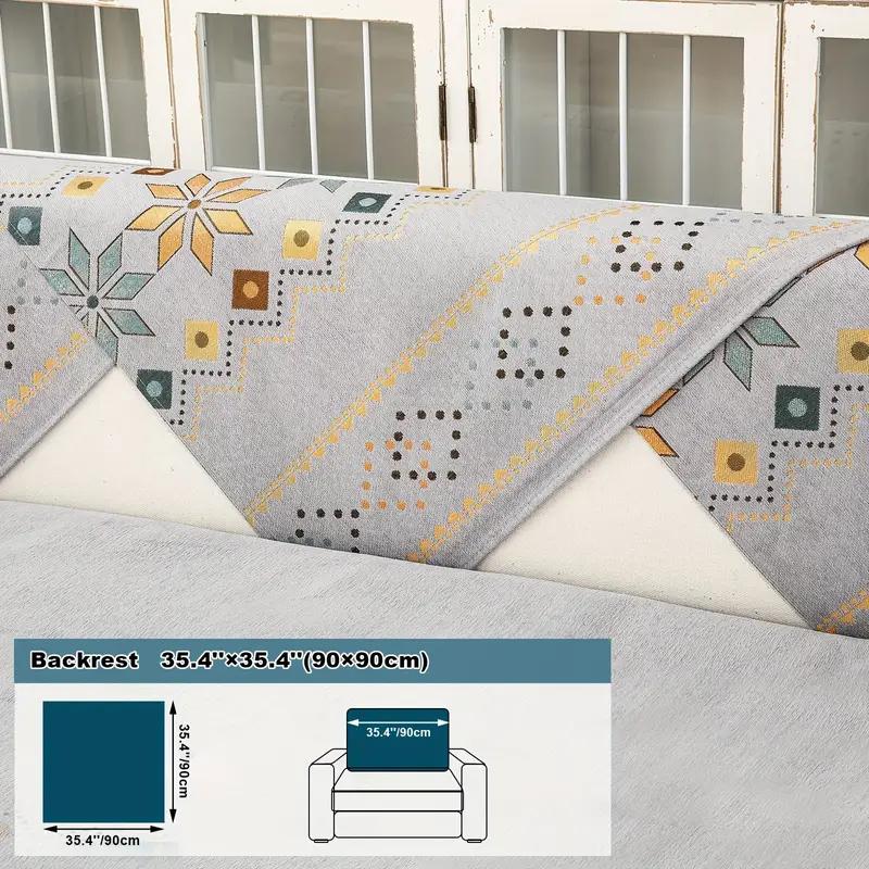 Sofa Cover Geometric Embroidery Sofa Slipcover Thick Plush Sofa Protector Cover Non Slip Couch Covers for Bedroom Office Living Room Home Decor
