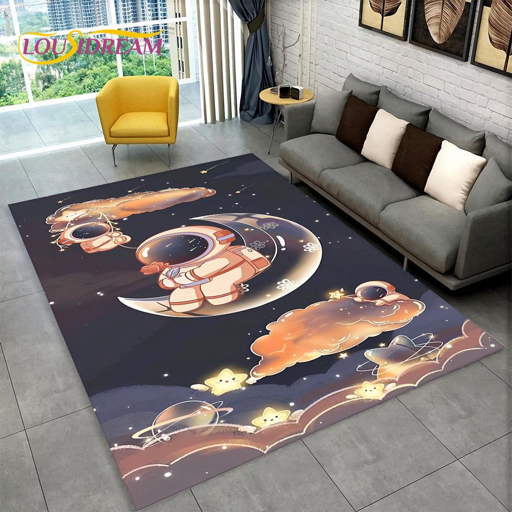 Dywan 3D Cartoon Astronaut Space Area, dywanik do domu, salonu, sypialni dziecięcej, sofy, wycieraczki, dekoracja, antypoślizgowa mata podłogowa dla dzieci