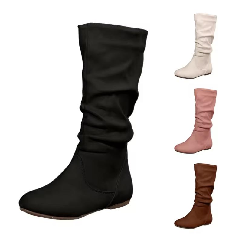 Fashion Hot Sale Womens Boots Side Zip Mid Calf Boots Trend Suede Women Flat Boots Luxury Plus Size Women Shoes High Quality Botas Mujer