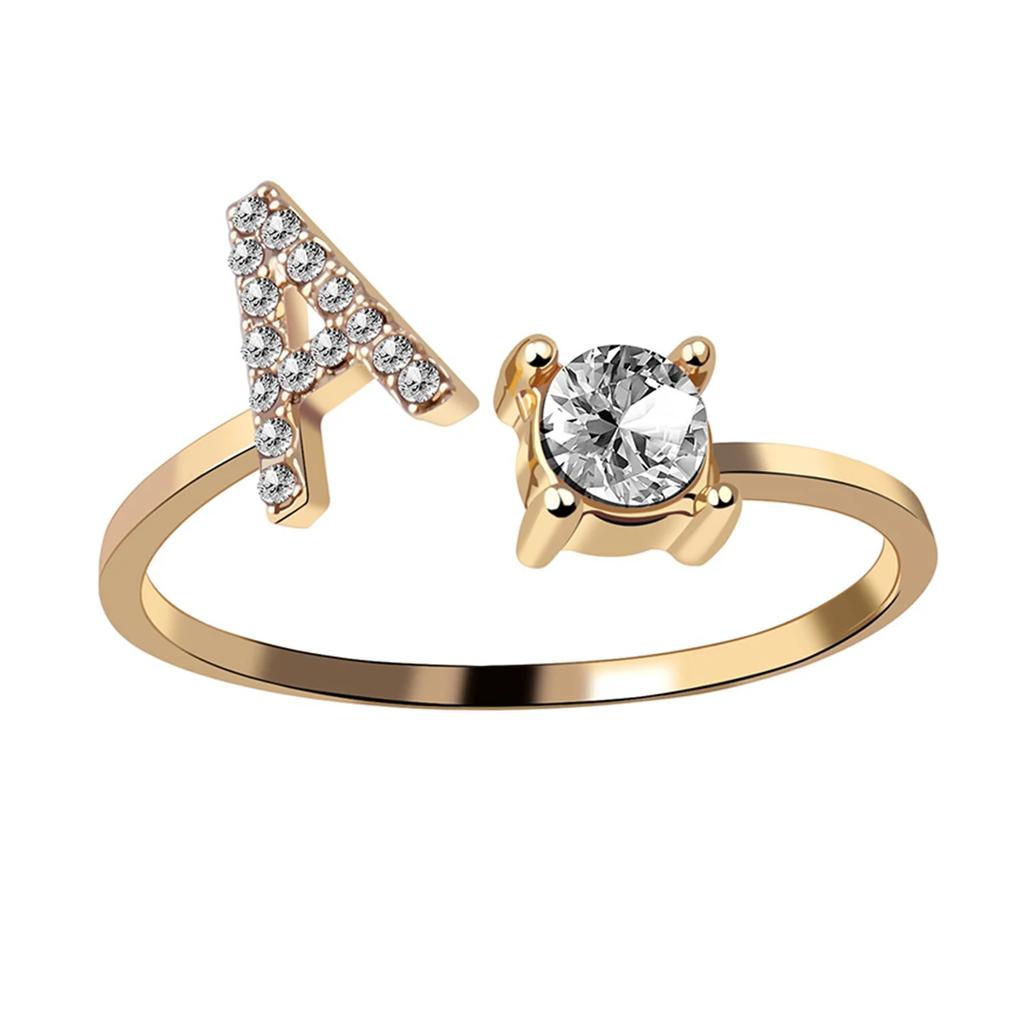 Adjustable Initials Rings Stainless Steel Simple Zircon Letter Rings for Women Wedding Band Couples Jewelry Accessories Gifts