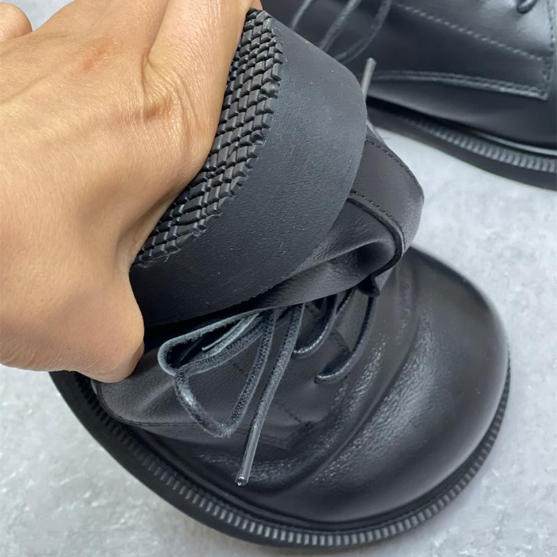 Johnature Damen-Pumps aus echtem Leder, lässig, Retro-Stil, Rindsleder, weiche Sohle, runde Zehen, einfarbige Schnürschuhe