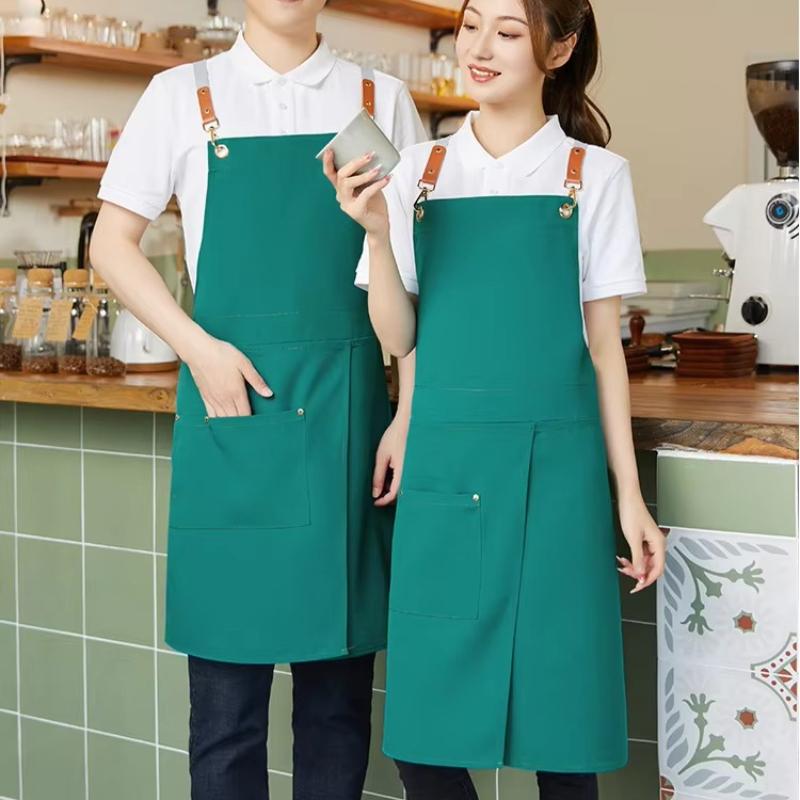 Tablier à Double Épaule en Toile Imperméable et Résistante à l'Huile, Tablier de Travail et de Cuisine pour Boulangerie, Magasin de Thé au Lait, Traiteur