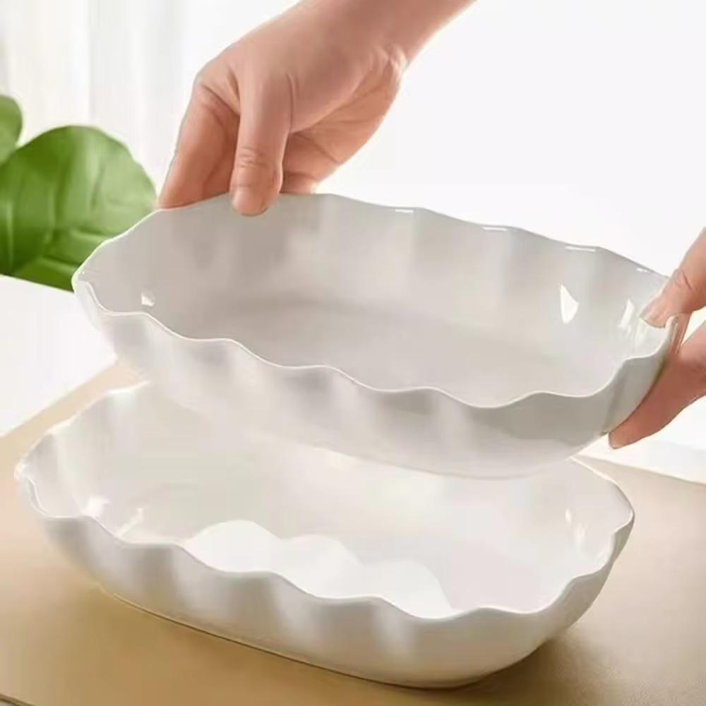 Heat-resistant Ruffled Edge Serving Plate Rectangular Meal Plate Artistic Steamed Fish Plate  Soup