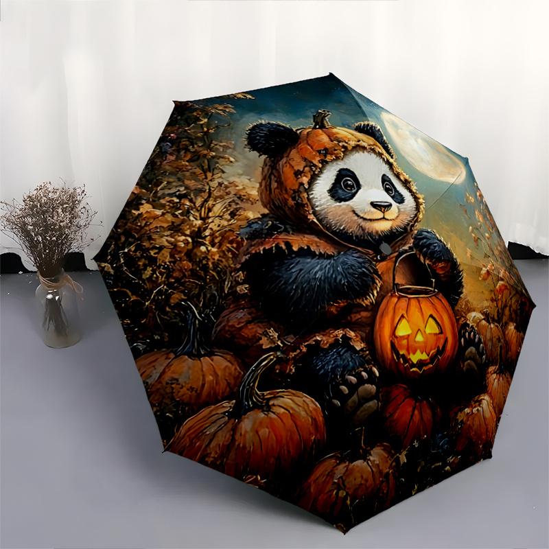 1pc Pumpkin Panda Halloween Festival Gift Umbrella Automatic Opening/Closing, Portable Folding Design, 8-Bone Iron Frame Outdoor Umbrella for Fan