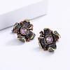 New European and American Flower Earrings Sunflower Zircon Earrings Black Gold Earrings Ladies Bridal Earrings