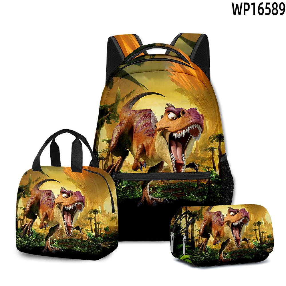 Classic Novelty Peculiar Cool Dinosaur 3D Printed 3pcs/Set Student School Bags Laptop Daypack Backpack Lunch Bag Pencil Case