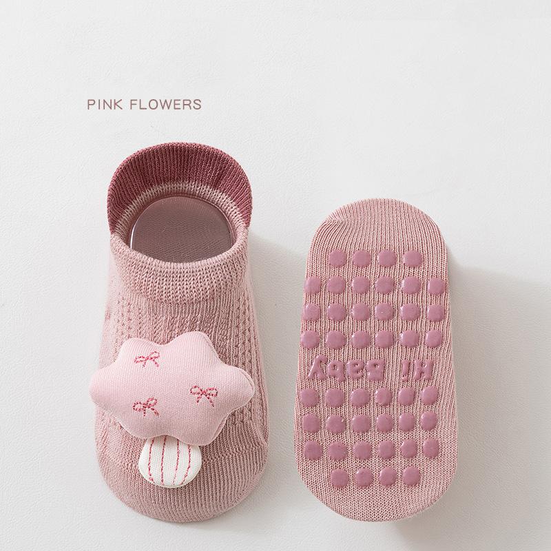 1 Paar Baby rutschfeste Bodensocken, Ultra dünke Netz-Cartoon Knöchelsocken, Nahtlose Flachzehen Anti-Rutsch Silikon-Griffe Kleinkindsocken für 0-3 Jahre