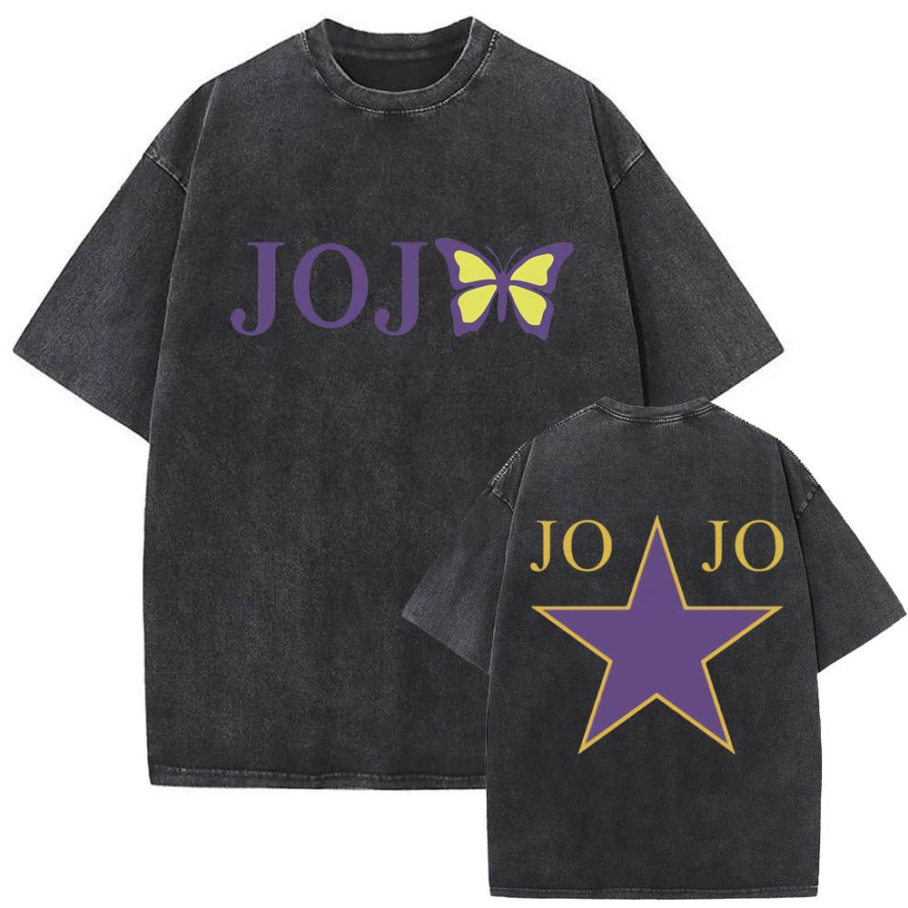 Anime JoJo's Bizarre Adventure Jolyne Washed Vintage T-shirt Summer Men Women Manga Casual Cotton Crewneck Short Sleeve T Shirt
