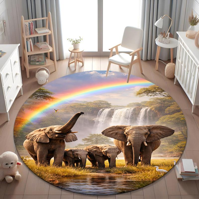 

1Pc Elephant Circular Print Rug - home decoration Carpet For Living Room Bedroom Flooring Computer Chair Area Rug 80x80cm( 31x31in)