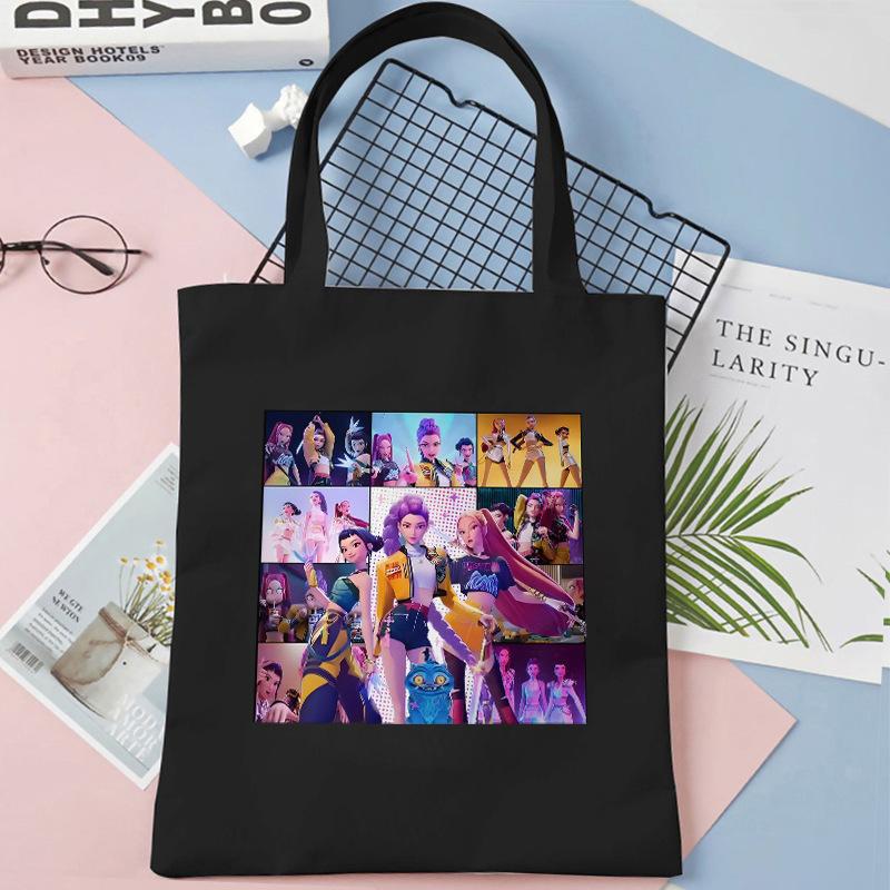 Cartoon K Pop Demon Hunters Women's Shoulder Pouch Fashion Canvas Bags Adorable Tote Bags Printed Handbag Shopping Bags Birth Date Gifts