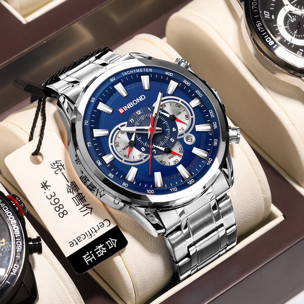BINBOND Men s Tactical Waterproof Chronograph Watch - European & American Trend Luminous Multi-Pointer Watch