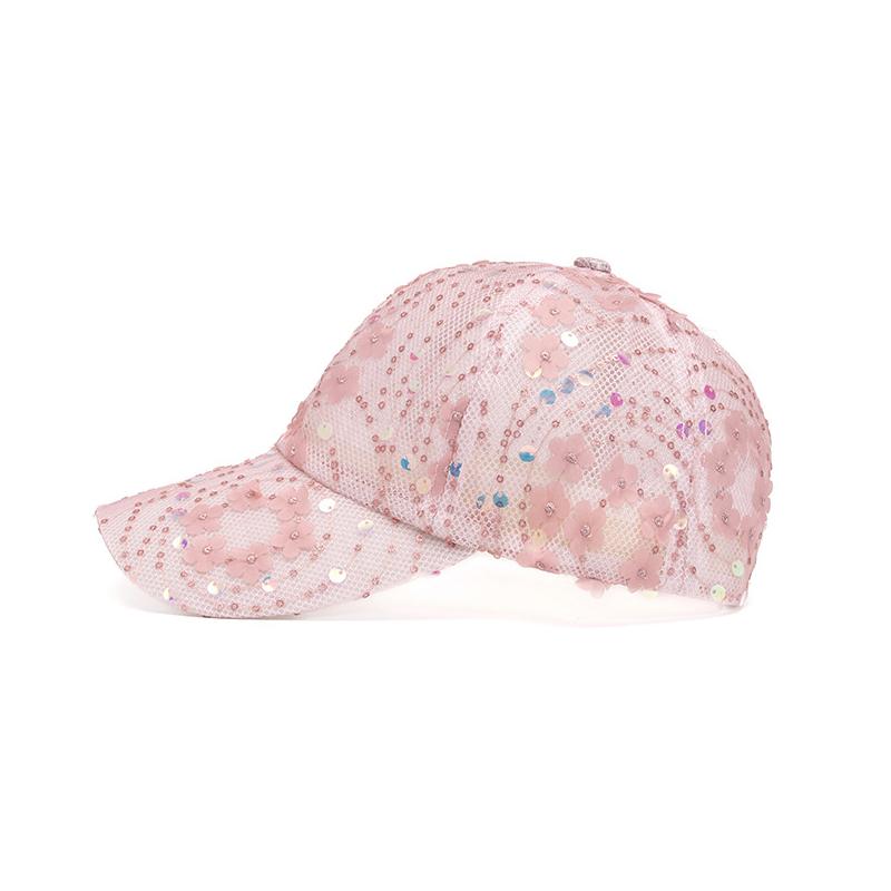 Netz Atmungsaktive Kappe Damen Sommerkappe Pailletten Sonnenschutz Sonnenhut Floral Baseballkappe