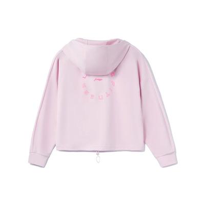 Li Ning Série Fitness Moletom Solto com Capuz Cor Sólida Feminino Moletom Rosa Flor de Cerejeira AWDR360-6
