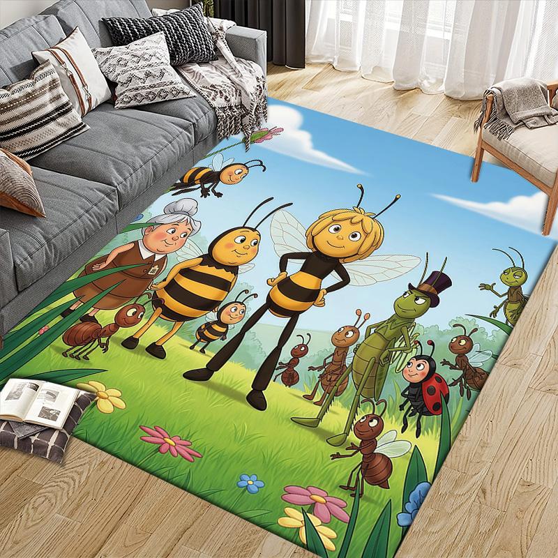 Maya the Bee Flannel Pattern Square Carpet,Area Rug,Carpet Rug for Living Room Bedroom Sofa Playroom Decor,Non-slip Floor Mat