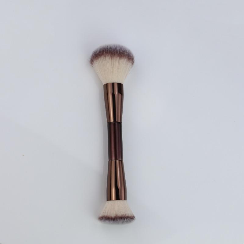 Štětec na make-up s dvojitou hlavou na podkladovou bázi a konturování Kabuki štětec Veganská vlákna Měkké štětiny pro tekuté a pudrové produkty