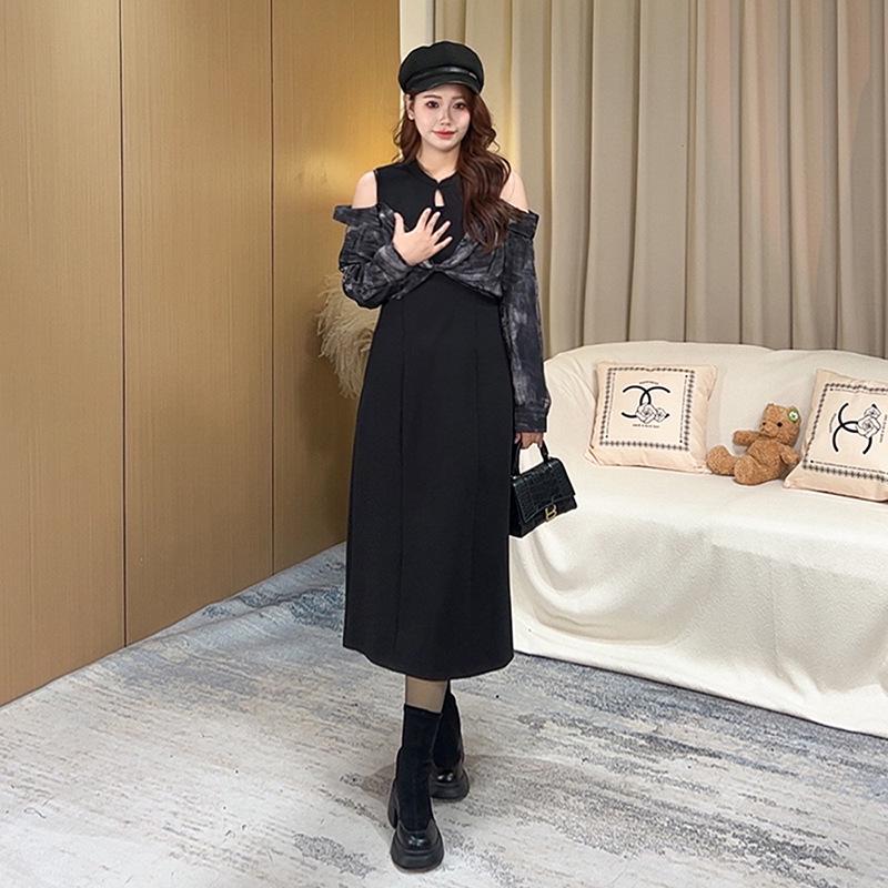 

2025 Spring European Tie-Dye Faux Two-Piece Casual Plus Size Dress for Women M (recommended 90-105 kg)