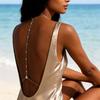 Summer Dainty Single Layer Round Pearl Body Chain Back Necklace for Women Minimalist Faux Pearl Gold Chain Open Back Jewelry