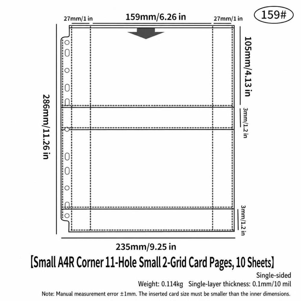 10pcs Single Side Binder Card Sleeves Pages 11 Holes Card Storage Sheets  4/6/7 Inch Postcards