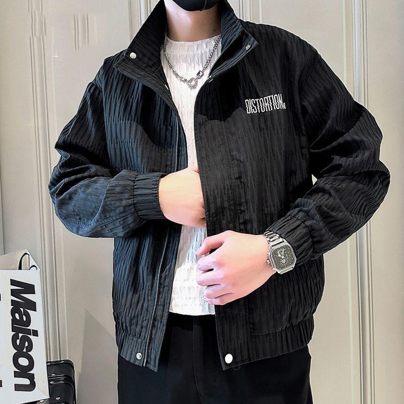 

Полосатая куртка Мужская Весна и Осень Мужская куртка Новая Модная Высококлассная Красивая Повседневная Короткая Куртка со Стойкой Воротником M чёрный