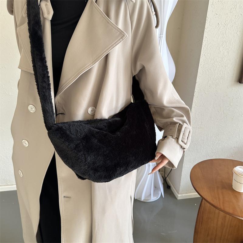 Adorable Plush Tote Bag For Women Soft And Chic In Black White Khaki Pink