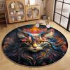 Cat Circular Carpet with Anti Slip Backing Flannel Carpet Machine Washable for Living Room Lightweight Home Decor