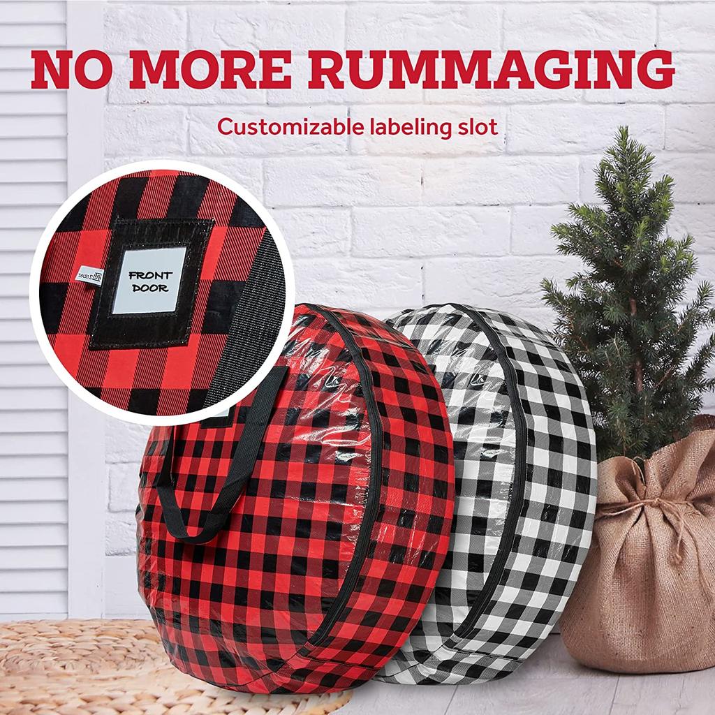Lattice Christmas Wreath Storage Bag Foldable Xmas Tree Bag Garland Container with Dual Handle for Home Festival Storing Tools