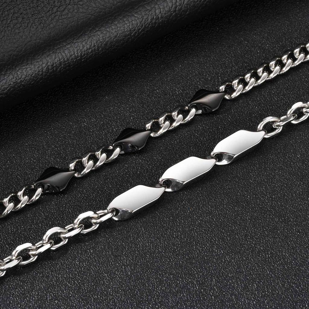 Vnox Punk Stainless Steel Twist Bracelet for Men, Silver Black Color Metal Link Chain Wristband, Hip Hop Jewelry Gift for Him