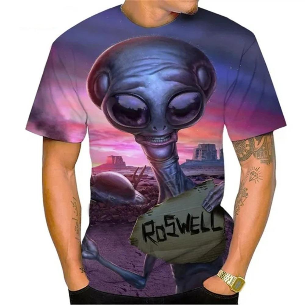 Funny Alien Graphic T Shirt for Men 3D UFO Invader Printed T-Shirt Fashion Outdoor Casual Plus Size Tees Top Women Clothing