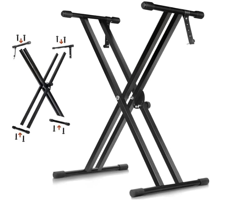 Vevesoas Keyboard Height for Electronic Pianos Double Foldable and Easy Double Frame Double Instrument Fall Electronic Organ Bracket Stand, 7-Level