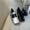 NEW Spring/Autumn Women Pumps Square Toe Chunky Heel Shoes Satin Shoes for Women Elegant Low Heel Buckle Black Mary Jane Shoes