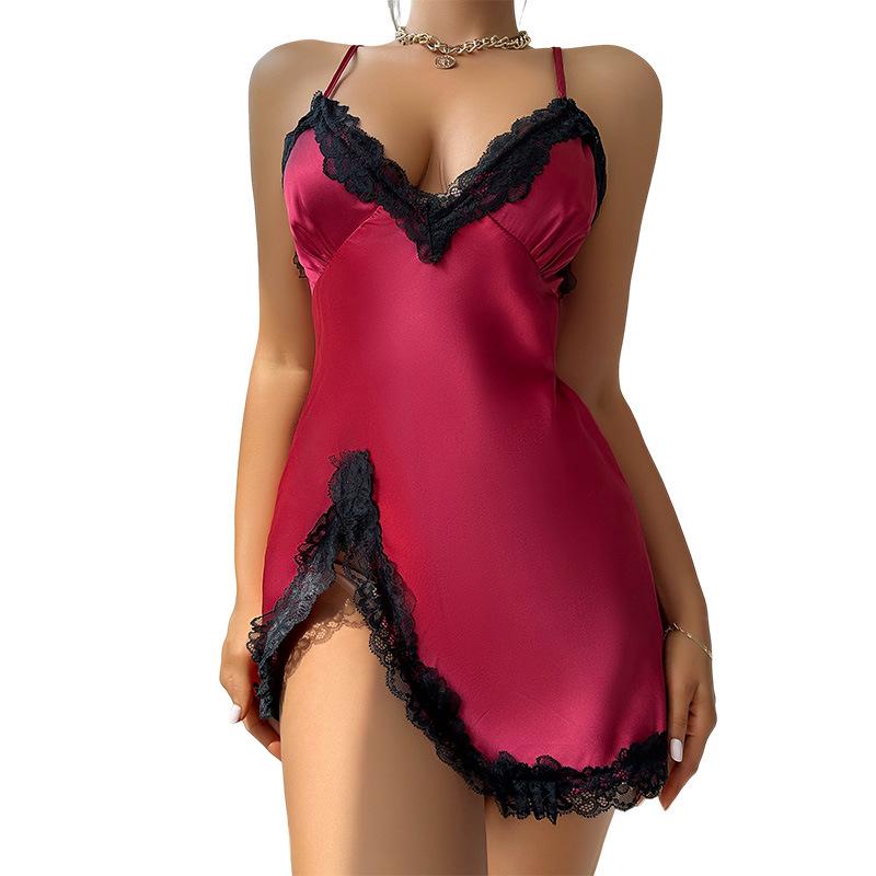 Women's Spaghetti Strap Imitation Silk Pajamas - Sexy & Comfortable Summer Nightgown, European & American Fashion Homewear.