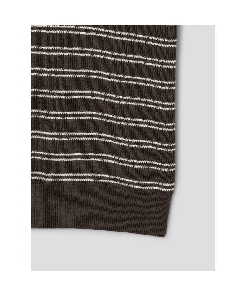 8SECONDS Washable Striped Henley Neck Pullover Brown