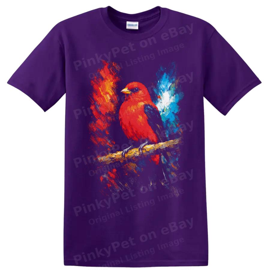 Red Cardinal Bird T Shirt Colorful Painted Wildlife Art Graphic Tee Gift Nature