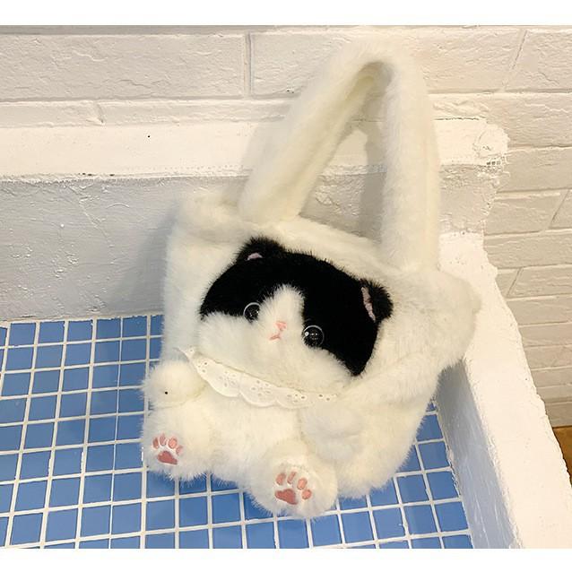 Cute Plush Toy Handbag Large Capacity Crossbody Bag Fresh Sweet Style Polyester Lining Zipper Opening Soft Tote Bag