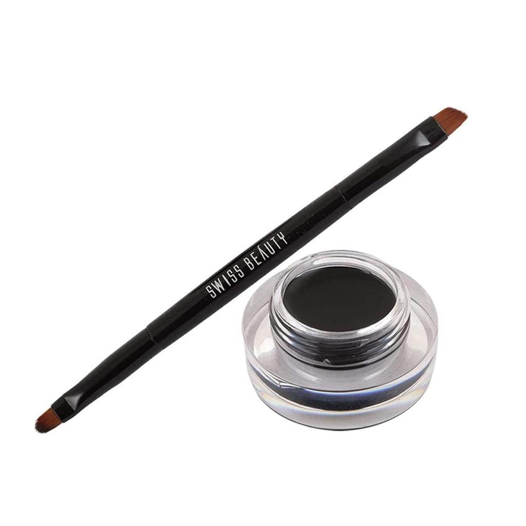 Swiss Beauty Waterproof Eyebrow & Gel Eyeliner 2 In 1 with Brush | Smudge proof Gel Eyeliner and Eyebrow Definer Pencil | Shade- Black , 7G