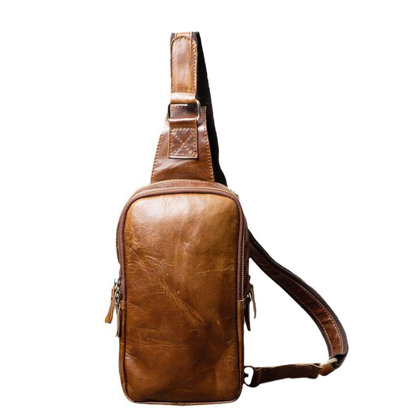 Men's New Bag, Men's Casual and Fashionable Chest, Leather Top Layer, Crossbody, Korean Style Trendy Bag, Retro Style
