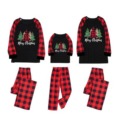 In-Stock Christmas Print Pajamas: Parent-Child Long-Sleeve Top + Plaid Pants Set