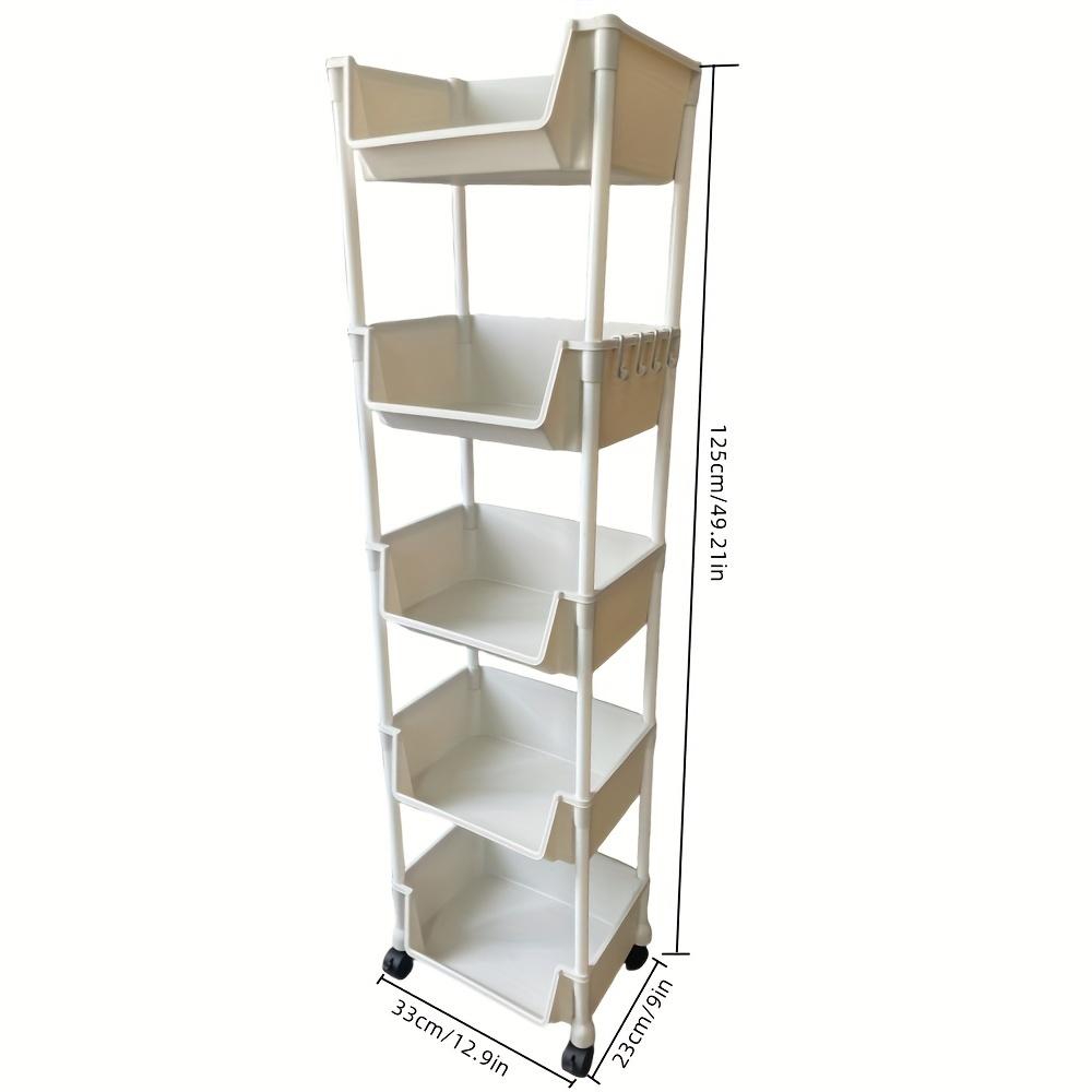 1pc White Mobile Storage Cart - Versatile Utility Organizer Rack with Wheels, Adjustable Shelving Unit, Space-Saving Solution for Living Room, Bedroom
